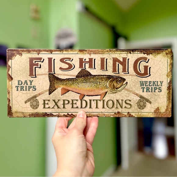 Other - Rustic Cottagecore Farmhouse Fishing Fisherman Metal Wall Hanging Sign Decor
